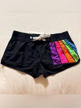 Vintage OP OCEAN PACIFIC Colorful Black Board Beach Swim Trunks Shorts Sz M  7-9